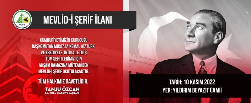 Bolu Belediyesi Atatürk ve şehitler için mevlit okutacak