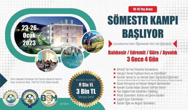 Keşan Belediyesi’nin sömestr kampı 23 Ocak’ta başlıyor