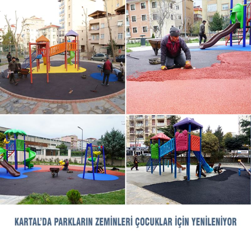 KARTAL’DA PARKLARIN ZEMİNLERİ ÇOCUKLAR İÇİN YENİLENİYOR