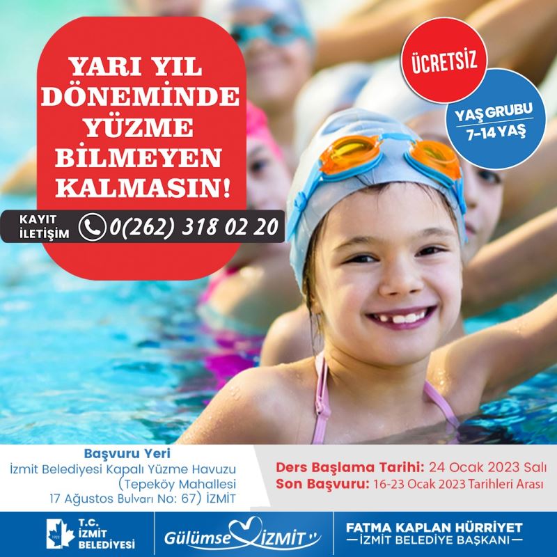İZMİT’TE ÇOCUKLAR YARIYIL TATİLİNDE YÜZMEYİ ÖĞRENECEK!