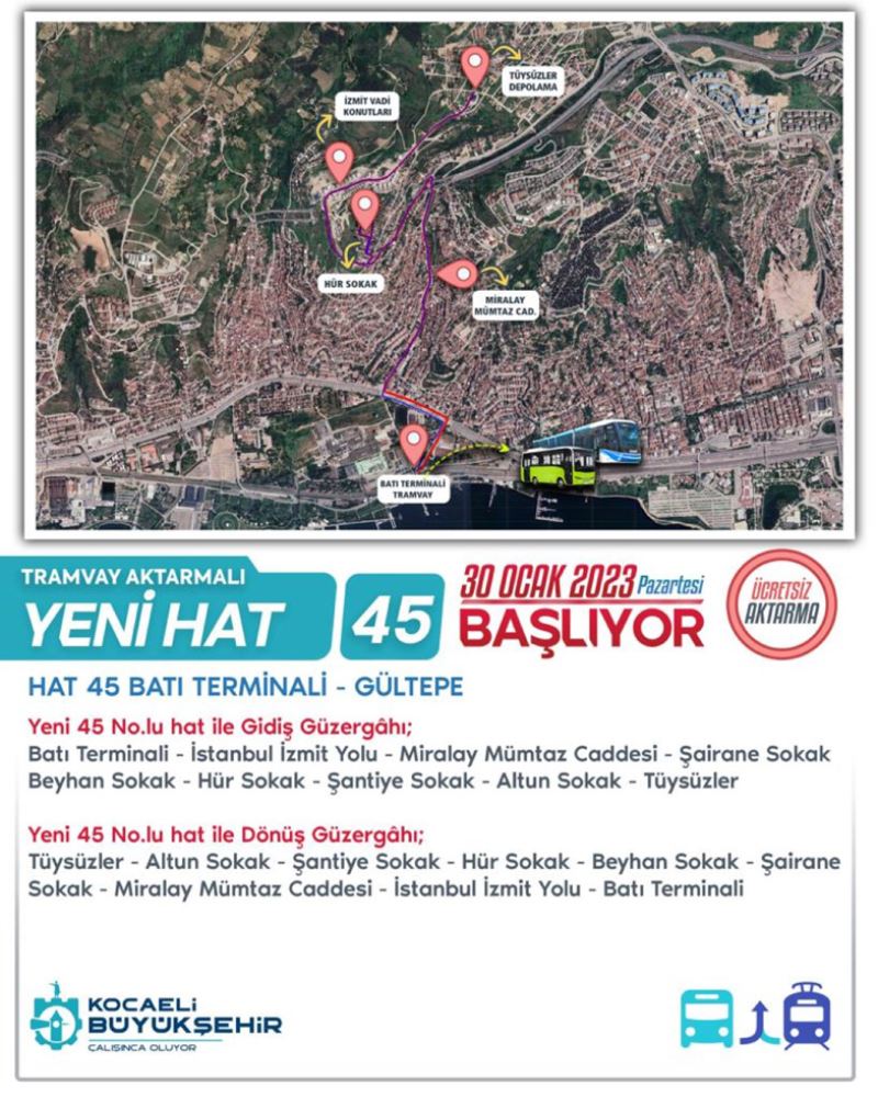 Gültepe’nin yeni hattı 45 seferlere başlıyor