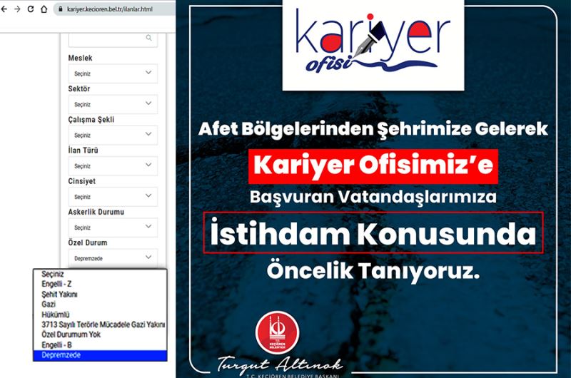 Kariyer Ofisi iş arayan depremzedelere öncelik tanıyor