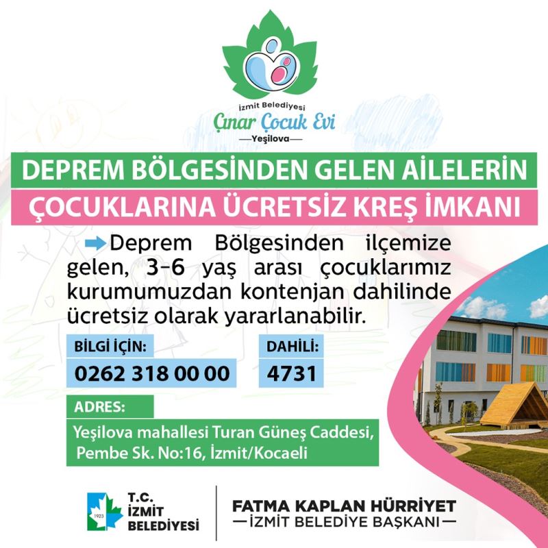 DEPREMZEDE ÇOCUKLAR ÇINAR ÇOCUK EVİ’NDEN ÜCRETSİZ YARARLANACAK