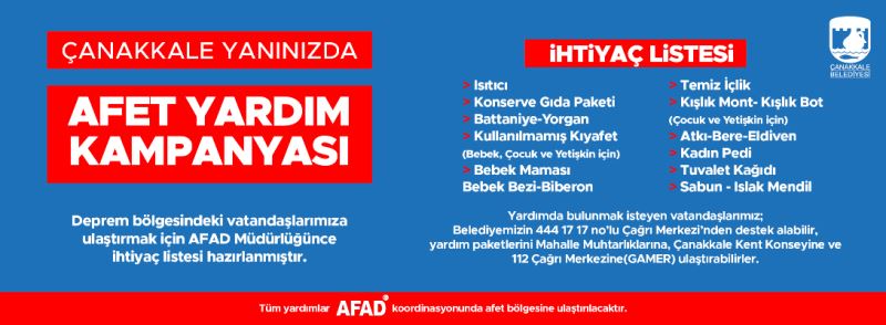 “Çanakkale Yanınızda” Afet Yardım Kampanyası