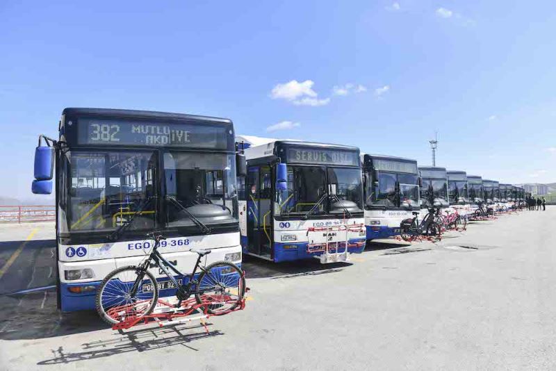 ANKARA BÜYÜKŞEHİR BELEDİYESİNDEN EGO OTOBÜSLERİNE BİSİKLET TAŞIMA APARATI
