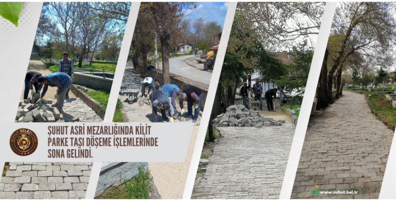 Şuhut Asri Mezarlığında kilit parke taşı döşeme işlemlerinde sona gelindi.