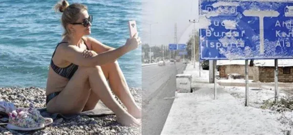 İŞTE ANTALYA.. DAĞDA KAR, OVADA BAHAR, ŞEHİRDE FIRTINA, TATİLCİLER DENİZDE