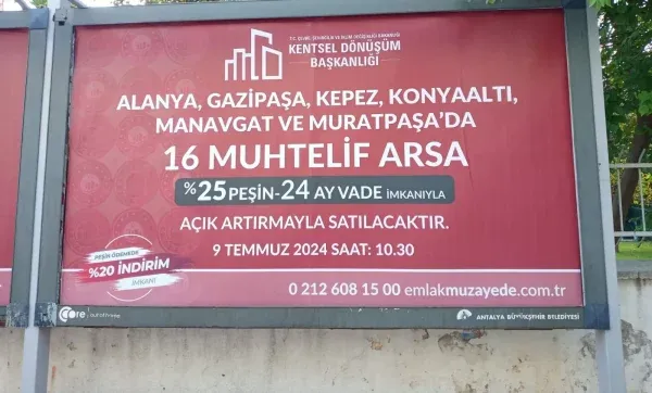 ANTALYA’DA BAKANLIK DÜĞMEYE BASTI.. O ARSALAR 9 TEMMUZ’DA SATILACAK