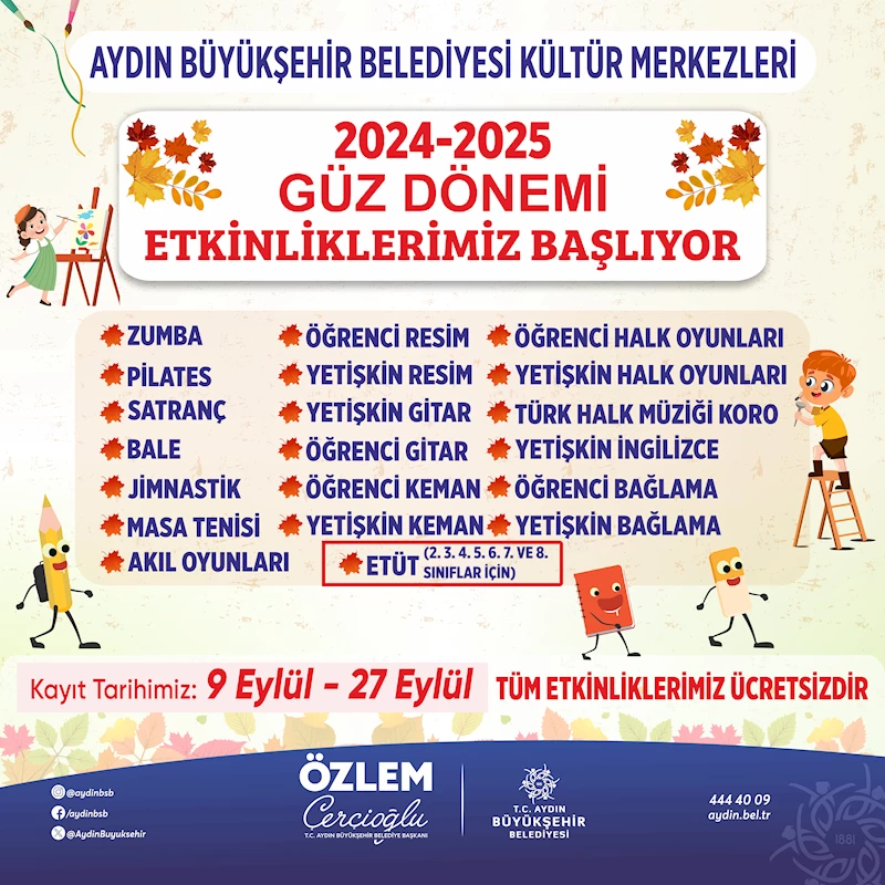 BAŞKAN ÇERÇİOĞLU İLE 7’DEN 70’E TÜM AYDINLILAR İÇİN ÜCRETSİZ GÜZ DÖNEMİ ETKİNLİKLERİ BAŞLIYOR