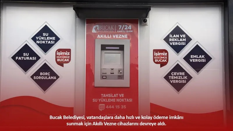 Bucak Belediyesi, vatandaşlara daha hızlı ve kolay ödeme imkânı sunmak için Akıllı Vezne cihazlarını devreye aldı.