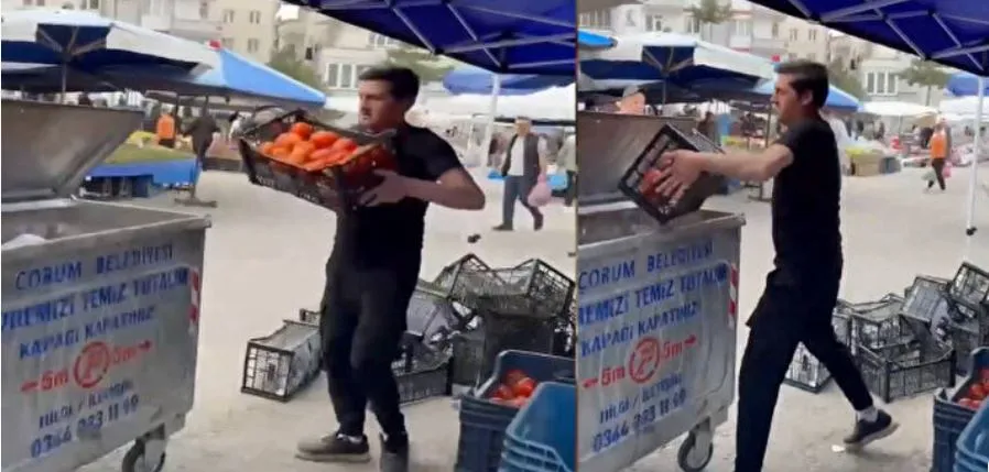 REKOR CEZA GELİYOR.. DOMATESLERİ ÇÖPE DÖKEN PAZARCI BEDELİNİ ÖDEYECEK